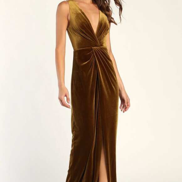 Lulus Beautiful Evenings Olive Green Velvet Twist-Front Maxi Dress - Picture 2 of 14